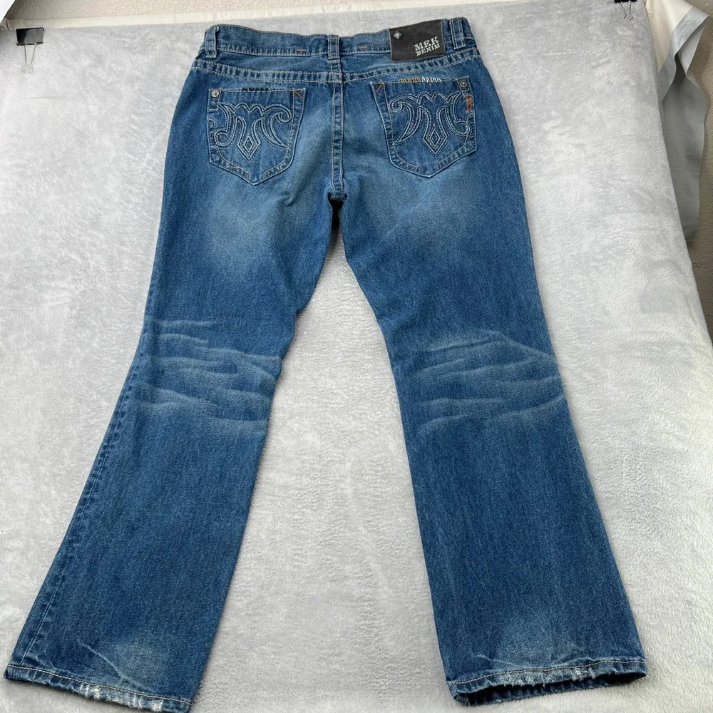 MEK Denim Cody Straight Leg Jeans Size 40 Blue Mens Embroidered Y2K Rugged Style